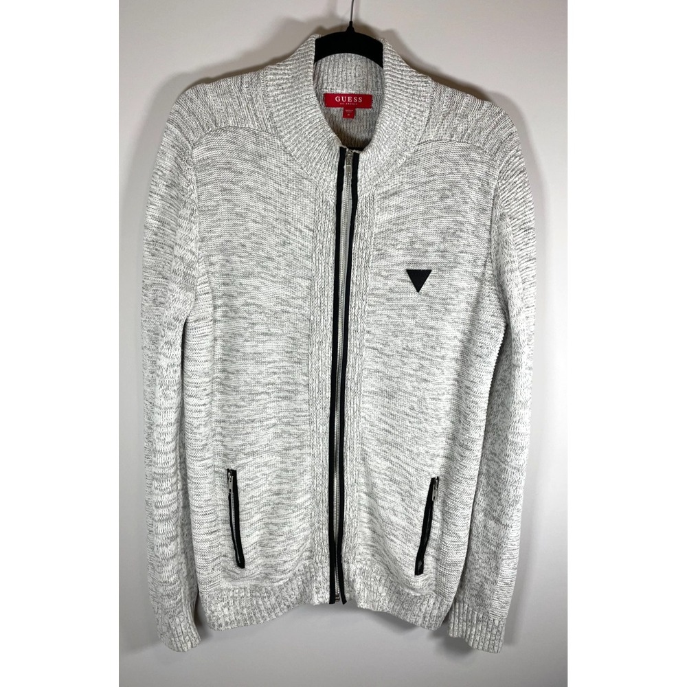 GUESS Los Angeles Zip Front Knit Sweater Jacket Gray Cotton Blend Womens M